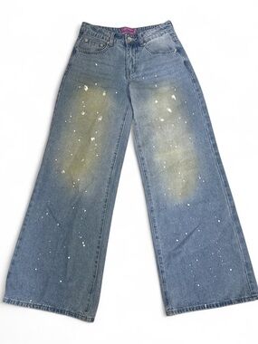 Edikted Low Rise Wide Leg Painted Blue Jeans - Women's XS